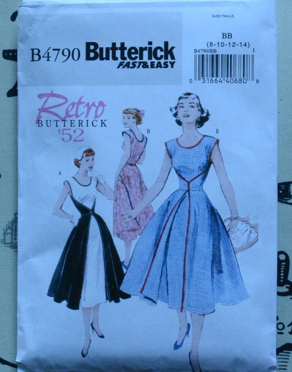 Mønster, The walkaway dress, 50 tals kjole,Butterick B4790, Størrelse 8 -  14 ( ca XXS-M) - Epla